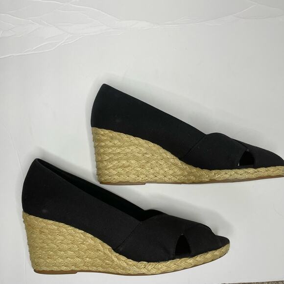 CHAPS Canvas Espadrille Wedge Womens Size 9 1/2 Black Summer Minimalist Sandal - Picture 4 of 7